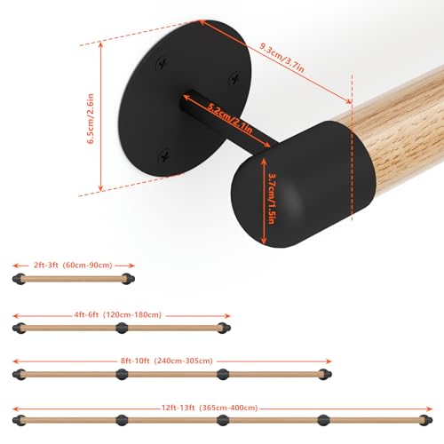 6FT Round Wooden Stair Handrail Wall Mount - size: 6 Feet