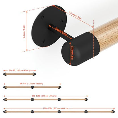 5FT Round Wooden Stair Handrail Wall Mount - size: 5 Feet
