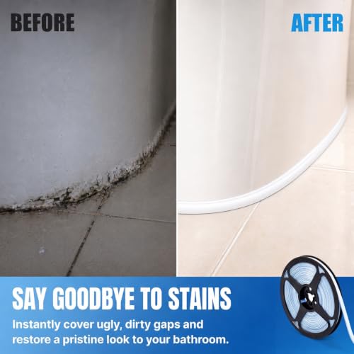 2 Roll Caulking Tape, Caulk Tape Self Adhesive Waterproof, White Sealing Caulk Strip, for Sink, Tub, Toilet, Kitchen, Wall Edge and Bathtub, Easy Install (1/3" x 20Ft)