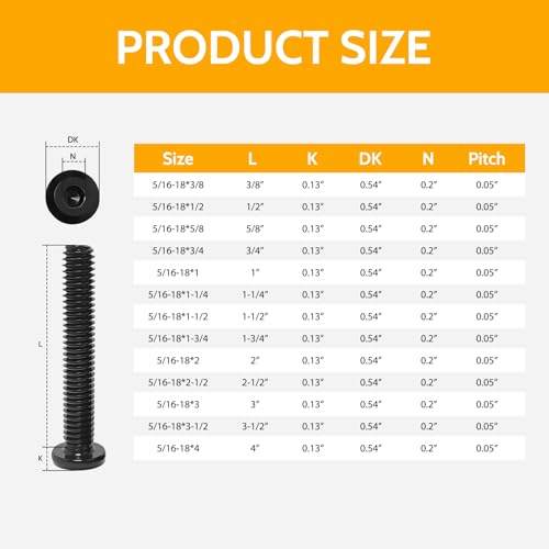 5/16-18 Bolt, 5/16-18 x 5/8" (25 Pcs) Flat Head Hex Socket Cap Screws Bolts, Black Oxide 304 Stainless Steel 18-8 Furniture Bolts, Fully Threaded, Bright Finish with Hex Spanner - size: 5/16-18 x 5/8" (25 Pack)