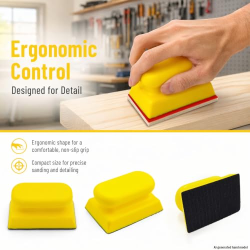 Sanding Block, 3.9 x 2.7 Inch Reusable Sandpaper Holder with Hook and Loop Base, Hand Sanding Block for Wood Furniture, Crafts and Drywall, 1 Holder