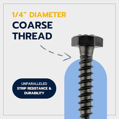 1/4 x 1 (100 Pack) Lag Screw Kit, 100 Screws and 100 Washers, Ceramic Black Ruspert Coating for Exterior Use, Meets ASTM A307 and ASME B18.2.1, Industrial/Commerical Grade by Makers Bolt - size: 1/4 x 1
