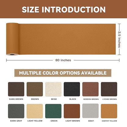 TIANLDD Leather Repair Tape,3.5 x 80 Inches Self Adhesive Leather Repair Patch，Leather Repair Kit for Furniture，Couches,Car Seats,Cabinets,Handbags(Yellowish Brown-Litchi Grain) - color: Yellowish Brown-Litchi Grain, size: 3.5" x 80"