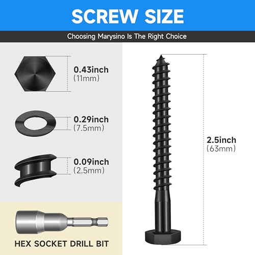 (20-Set) 1/4 x 2-1/2" Lag Screws, Stainless Steel Heavy Duty Hex Head Lag Bolts for Wood, Commercial/Industrial Grade 1/4 Bolts, Mounting Screws Bolts Kit, Black Oxided by Marysino - color: Black, size: 1/4" x 2-1/2"