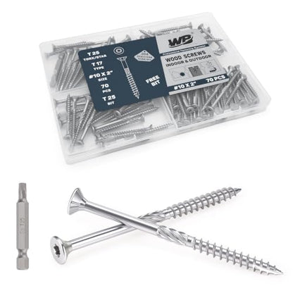 #10x2 inch Stainless Steel Deck Screws 70 PCS Wood Screws with T25 Star Bit - size: #10*2"-70pcs