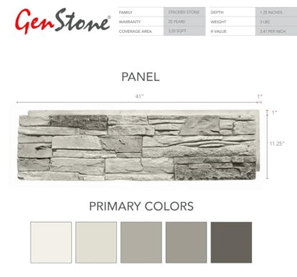 GenStone Faux Stacked Stone Panel 41" x 11.25" in Arctic Smoke Color for Do It Yourself Friendly Home Improvement Projects