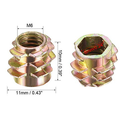 uxcell Furniture Threaded Insert Nuts Zinc Alloy Hex-Flush M6 Internal Threads 10mm Length 30pcs - size: M6x10mm