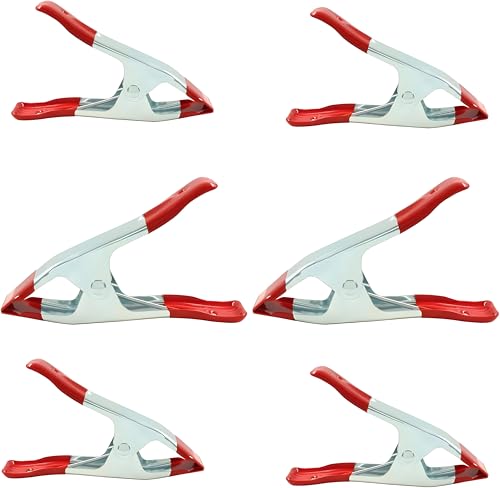6-Pack 6-Inch Heavy Duty Spring Clamps – Metal Spring Clip Set with 2.5” Jaw Opening, Rubber Coated Handles & Tips – Strong Grip Clamps for Woodworking, DIY, Photography, Crafting