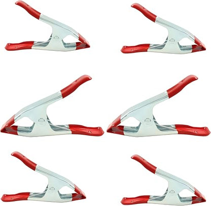 6-Pack 6-Inch Heavy Duty Spring Clamps – Metal Spring Clip Set with 2.5” Jaw Opening, Rubber Coated Handles & Tips – Strong Grip Clamps for Woodworking, DIY, Photography, Crafting