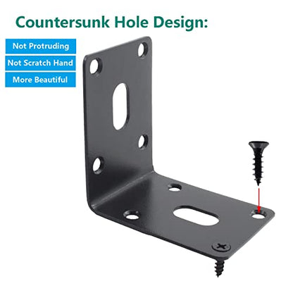 4PCS L Bracket Corner Brace, ULIFESTAR Stainless Steel Heavy Duty Black Corner Bracket,90 Degree Joint Right Angle Bracket,Metal L Brackets for Wood Furniture Bedframe Cabinet Drawer Chair with Screws - size: 70x70x1.8mm/2.8x2.8x0.1'' 8+2 Holes
