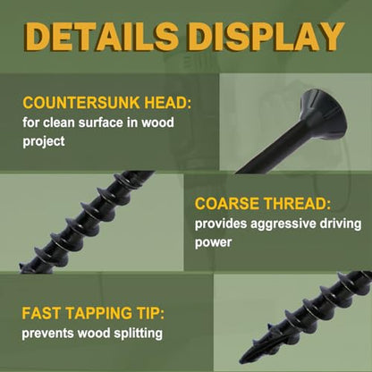 LIONMAX Deck Screws 5 Inch, Wood Screws #10 x 5, 300 PCS, Black - color: Black, size: #10 x 5"