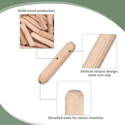 uxcell 60 Pcs Wooden Dowel Pins 6x30mm(0.24x1.18) Fluted Beveled Ends Wood Dowel Pegs Dried Hardwood for Woodworking Furniture Shelf - size: 6x30mm