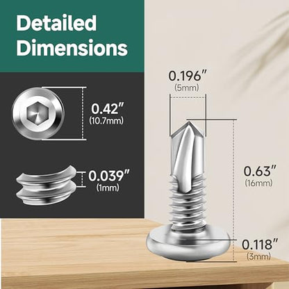 100Pcs 10 x 5/8" Sheet Metal Screws, Stainless Steel Flat Head Socket Cap Self Drilling Screw, Allen Socket Drive, Self Tapping Screws with Drill Bit - color: Silver, size: #10 x 5/8"