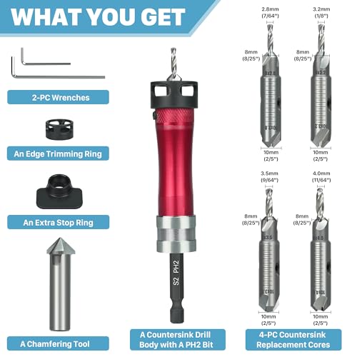 KEENTECH 10-in-1 Countersink Drill Bit Set with A Screwdriver Bit - style: Countersink Bits with Ph Bit
