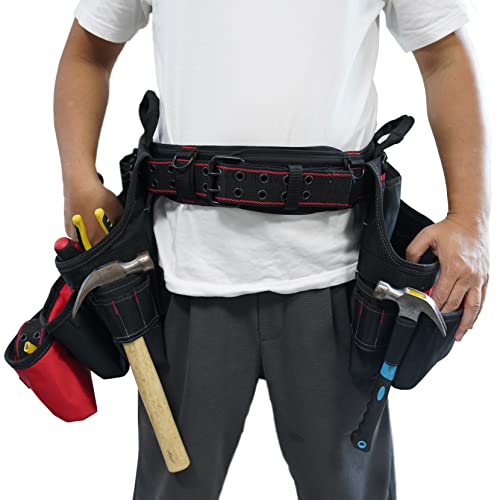 MELOTOUGH Padded Tool Belt with D ring for men construction Strong Durable Double Metal Roller Buckle,adjustable waist 33'-47 'thick confortable foam padding (XL) - size: Adjustable 33"- 47"