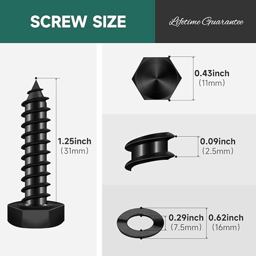 (20Sets) 1/4" x 1-1/4" Hex Head Lag Bolts, Heavy Duty Lag Screws with Washers, 304 Stainless Steel, 1/4 Bolt for Wood, Fully Thread, Black Oxided - size: 1/4" x 1-1/4"