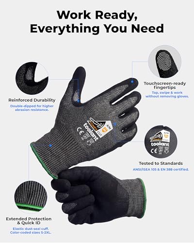 toolant ComfyCut A4 Cut Resistant Work Gloves, 1 Pair, Dark Gray, Large - size: Large