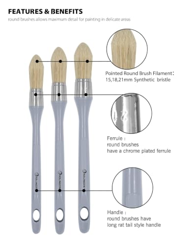 ROLLINGDOG Trim Paint Brush Pointed Round Edge Paint Brush Flat Paintbrush - color: Plastic Handle 6pc Set