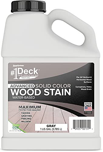#1 Deck Premium Advanced Solid Color Outdoor Wood Stain and Sealer in One – Water Based Sealant for Wood Decks, Fences, & Siding - 1 Gal - Made in USA - Gray - color: Gray, size: 1 Gallon