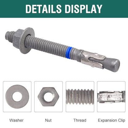 1/2" x 3-3/4" Concrete Anchors (50 Pack) Wedge Anchors Bolts, Hot Dip Galvanized - size: 1/2"x3-3/4" (50 PCS)