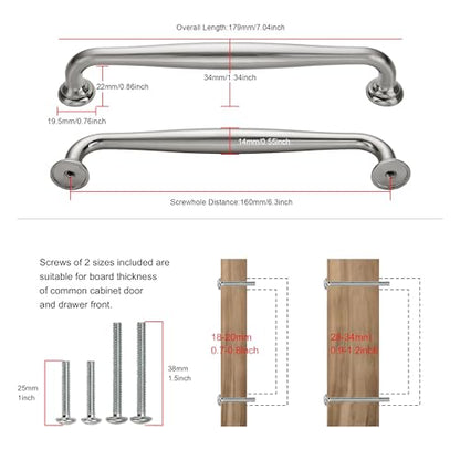 TUNNY 10 Pack Cabinet Handles-6.3"/160mm Screw Spacing Brushed Nickel Furniture Hardware Handles for Kitchen Cabinets Bedroom Dresser Wardrobe Cabinet Pulls - color: Brushed Nickel, size: 6.3"(160mm)Hole Center-10Pcs