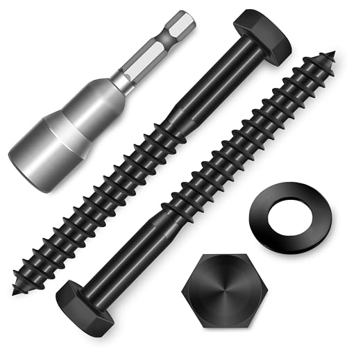 (6-Set) 1/2 x 4 Lag Screws, Stainless Steel Heavy Duty Hex Head Lag Bolts for Wood, Commercial/Industrial Grade 1/4 Bolts, Mounting Screws Bolts Kit, Black Oxided by Marysino - color: Black, size: 1/2 x 4"