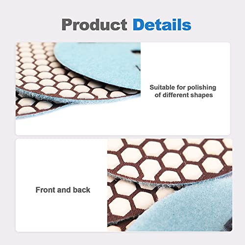 Dry Diamond Polishing Pads - 8pcs 5 inch #1500 Sanding Pads Kit for Granite Marble Ceramic Used on Angle Grinder or Polisher - size: 5inch / 125MM, style: #1500