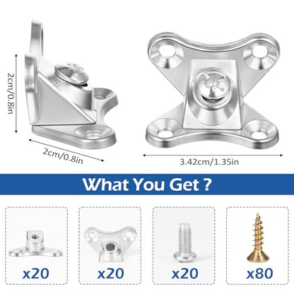 20 Pack L Bracket, Detachable Corner Brace, Heavy Duty Butterfly Metal Brackets with 80 Pcs Screws, Right Angle Support for Wood Furniture Cabinet Shelves Table Chair Bed, Silver