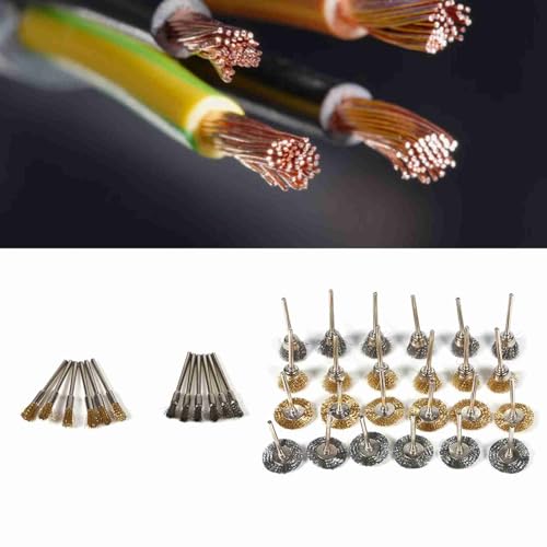 36Pcs Wire Brush Set, Brass and Steel Material for Rust Removal and Polishing, with 18 Copper and 18 Steel Wire Brushes for Wood and Metal