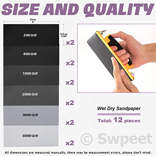 Swpeet 32Pcs 5 Sizes #240-5000 Grit Ultra Fine Sanding Sponge Sanding Pads and 6 Sizes Grit Wet Dry Sandpapers Sheets Assortment Kit, Soft Foam Sand Block Wet Dry Flexible Sanding Pads - size: Assortment Kit