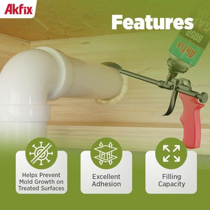 Akfix 805P PRO Gap Filler Expanding Foam Sealant Kit (6x24 Oz.) - Insulating Foam Sealant, Low Expansion Foam for Sound & Heat Insulation, Window & Door | Gun & Cleaner Included | 24 Oz. 6 Pack - size: Gap Filler Foam Set 24oz