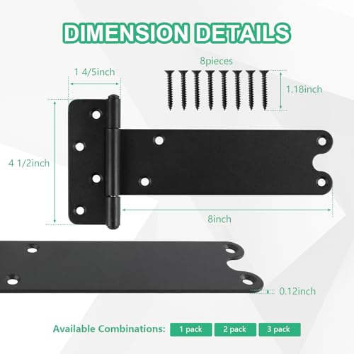 8 inch Gate Hinges,300Lbs Capacity, Matte Black,4 Pcs Heavy Duty Door Hinge - size: 8“-4 pcs-U-Matte Black