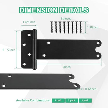 8 inch Gate Hinges,300Lbs Capacity, Matte Black,4 Pcs Heavy Duty Door Hinge - size: 8“-4 pcs-U-Matte Black