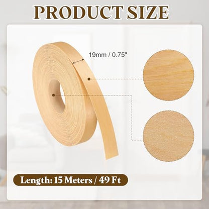 uxcell 3/4 Inch x 49ft Wood Veneer Edge Banding, Pre-Glued Flexible Pine Edging Strips, Iron on with Hot Melt Adhesive Wood Tape for Cabinet Repair and Furniture Restoration - size: 3/4 Inch x 49ft