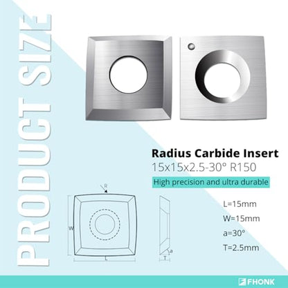 15mm Arc-edge Square Carbide Inserts Cutters, for Woodturning Replacement Cutter Knives, Fits Spiral, Helical Planer Cutter, Wood Lathe Turning Tool, 10-Pack (15x15x2.5-30° R150) - size: 15x15x2.5-30° R150