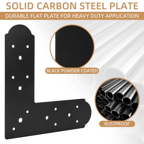 L Shape Steel Flat Bracket, 4 Pcs 10" X 10" Flat Fixing Mending Plates Black Flat Repair Plate Bracket with Screws Set for Wood Lumber Timber Connectors - style: L