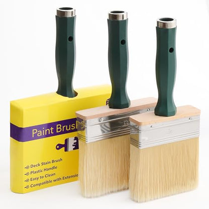 Bates Deck Stain Brush Set - 3pcs, 4', 5', 6' Brushes - Large Wall & Wood Stain Brushes - size: 4", 5", 6"