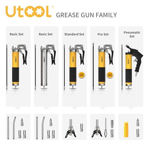 UTOOL 8000 PSI Heavy Duty Pistol Grip Grease Gun Kit, 14 oz Capacity - size: 8PCS