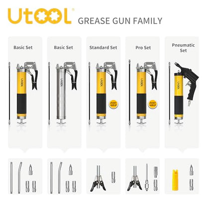 UTOOL 8000 PSI Heavy Duty Pistol Grip Grease Gun Kit, 14 oz Capacity - size: 8PCS