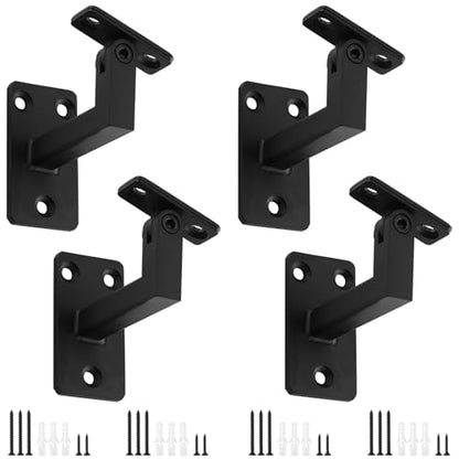 Adjustable Handrail Bracket, 3" Heavy Duty Swivel Hand Rail Bracket for Stair Railing Staircase, Matte Black (4 Pack) - size: Pack of 4