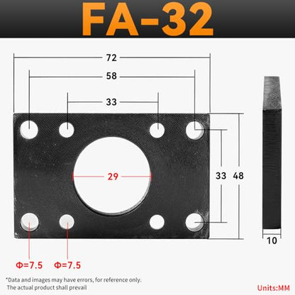 SC Cylinder FA-32 Accessories Square Flange Plate Cylinder Diameter Universal Fitting mounting Plate Fixing Frame with 4 Screws - color: FA, size: 32