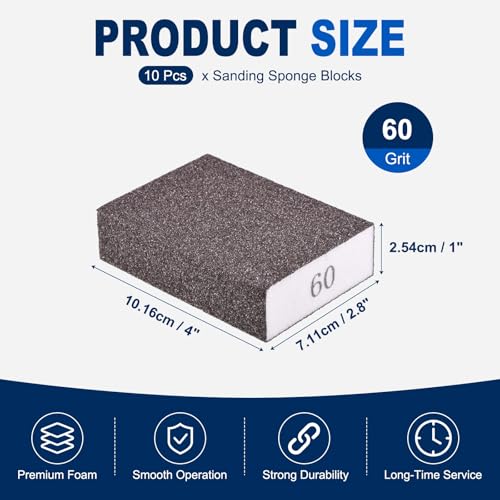 10Pcs 60Grit Sanding Sponges, Wet Dry Sanding Blocks - size: 60Grit