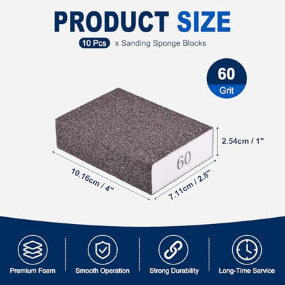 10Pcs 60Grit Sanding Sponges, Wet Dry Sanding Blocks - size: 60Grit