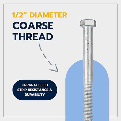 1/2 x 10 (25 Pack) Lag Screw Kit, 25 Screws and 25 washers, Hot Dip Galvanized, Meets ASME B18.2.1 Industrial/Commercial Grade by Makers Bolt - size: 1/2 x 10