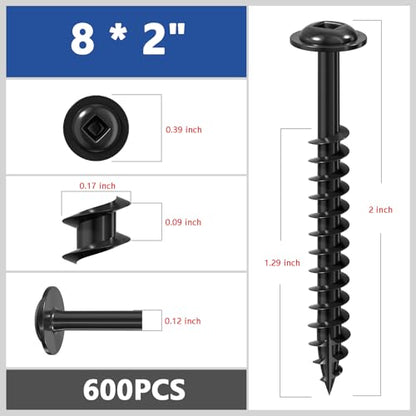 Wensilon Pocket Hole Screws, #8 x 2, Square Drive, Black, 5lbs 600pcs - color: Black, size: 8*2"