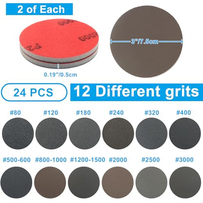 3 Inch Hook and Loop Sanding Sponge Discs, 24 Pcs - size: Mix Grit