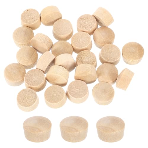 uxcell 26Pcs Wood Button Plugs, 9mm/0.35" Flat Head Hardwood Screw Hole Plug Wooden Caps Buttons Wood Plug for Furniture Woodworking Craft Decor (10mm x 9mm) - size: 10x9x6mm