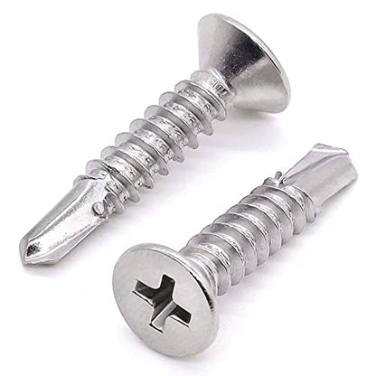 Glvaner 60pcs #8 x 1-1/2" Phillips Flat Head Self Drilling Screws, Stainless Steel 410, Flat Head Self Quick Self Tapping Screws for Sheet Metal Wood Plastic, Without Pre-drilled Holes - size: #8 x 1-1/2