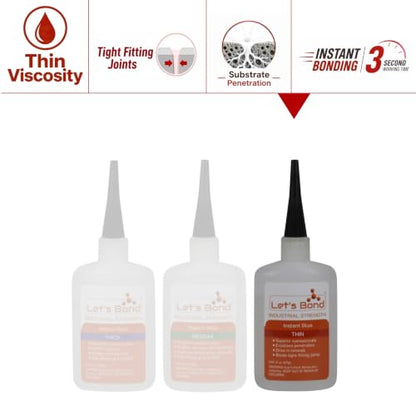 Let's Bond 2 oz Thin Professional Grade Instant Glue, Premium Cyanoacrylate, 5 CPS - size: 2 oz