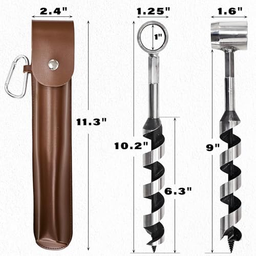 Bushcraft Gear Hand Auger Drill, Scotch Eye Wood Auger Drill Bit with Leather Case for Camping Backpacking Hiking